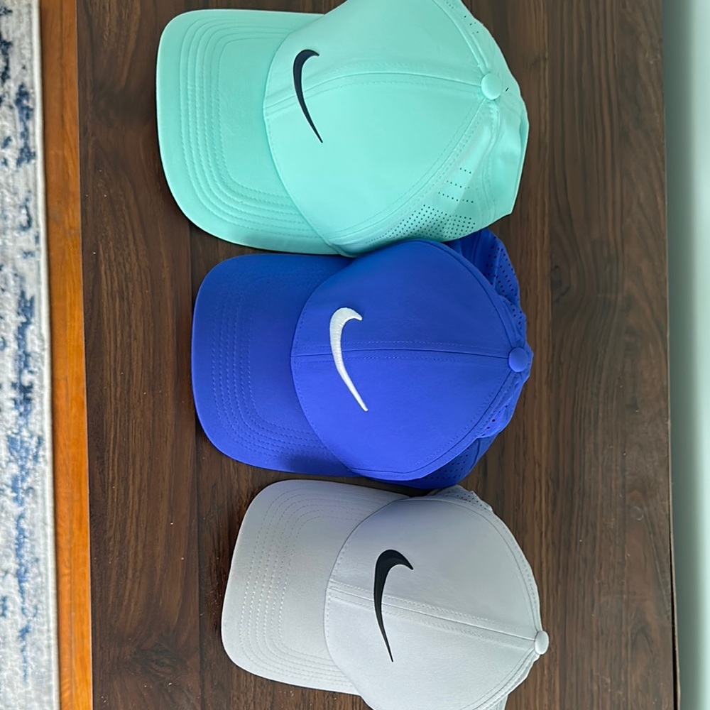 Nike Caps in Blue, Gray, and Mint